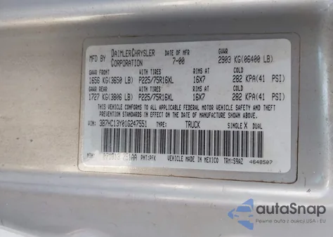 2001 Dodge Ram 1500 St from USA, damaged, VIN 3B7HC13Y01G247551